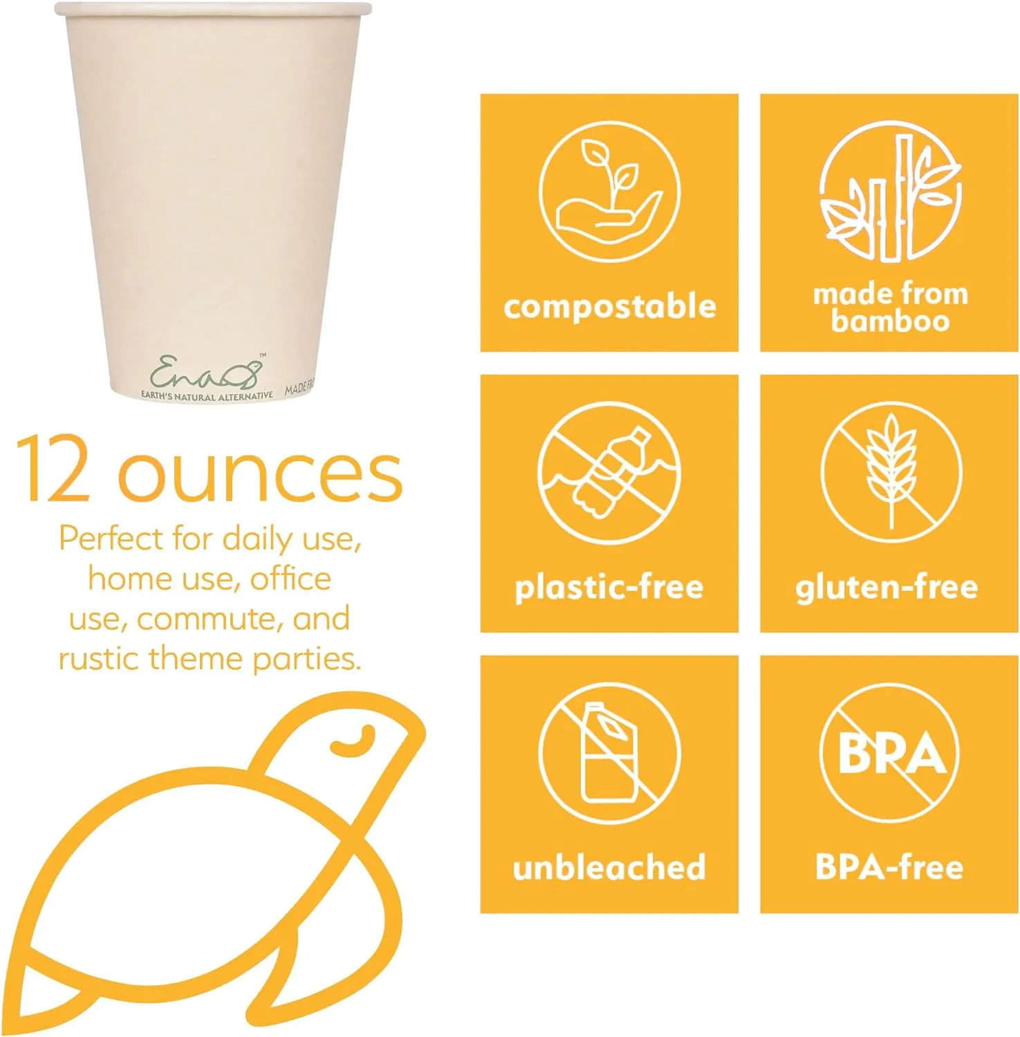 100% Compostable Disposable Coffee Cups 12oz or 16oz, 320 Pack Paper Cups Made from Bamboo, Eco-Friendly, Biodegradable Unbleached Party Cups