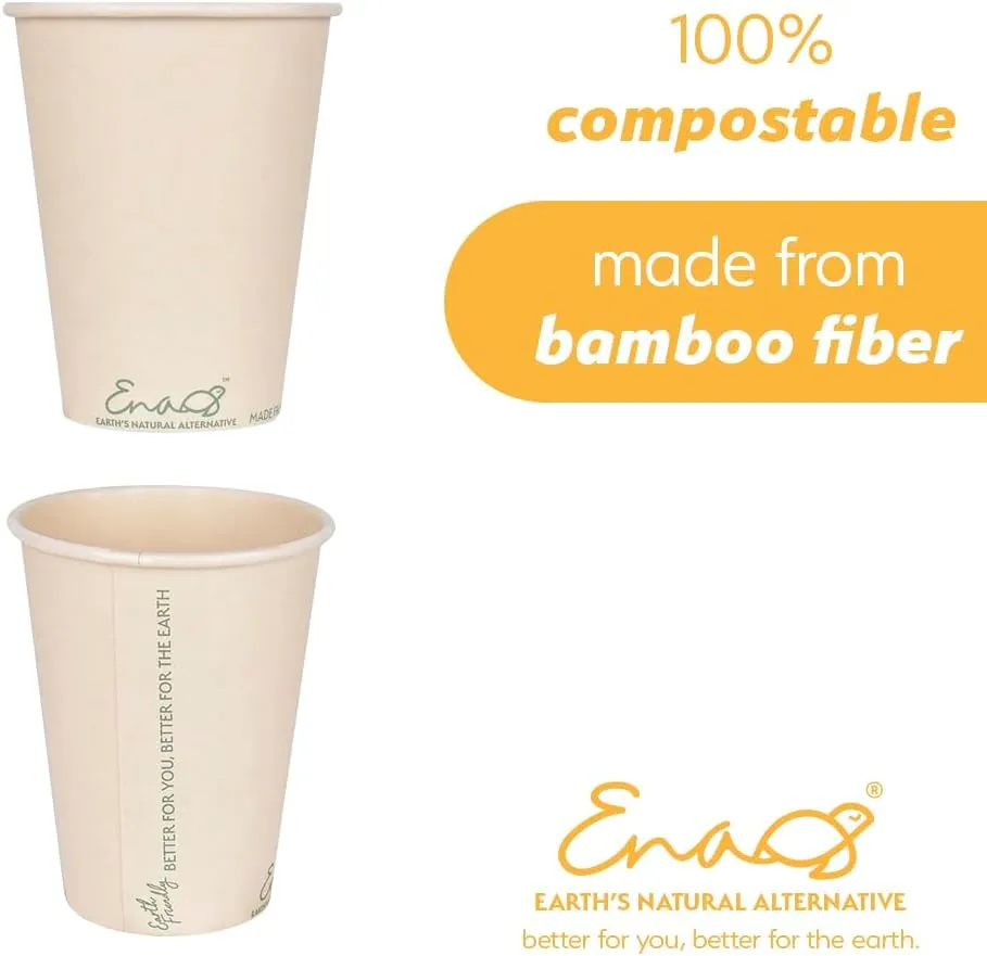 100% Compostable Disposable Coffee Cups 12oz or 16oz, 320 Pack Paper Cups Made from Bamboo, Eco-Friendly, Biodegradable Unbleached Party Cups