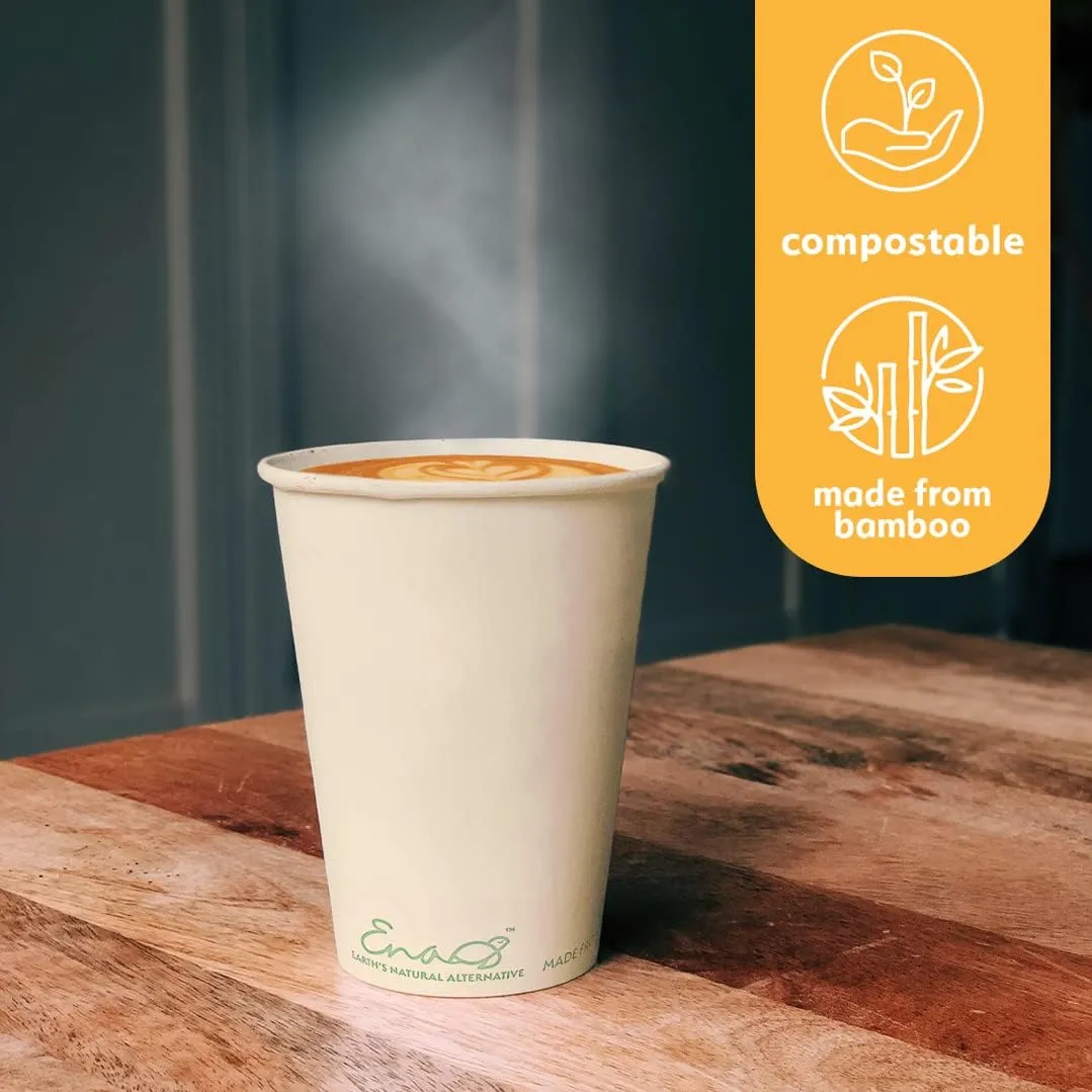 100% Compostable Disposable Coffee Cups 12oz or 16oz, 320 Pack Paper Cups Made from Bamboo, Eco-Friendly, Biodegradable Unbleached Party Cups