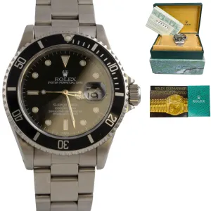 Rolex Submariner 1999, 40mm Stainless Steel Watch with Black Dial, Model 16610 - Includes Original Box & Papers