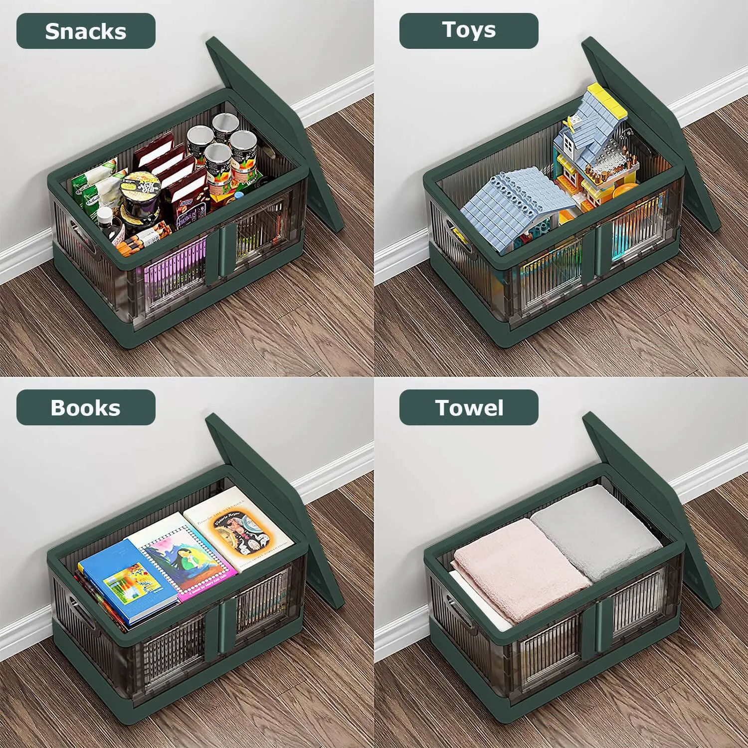 2-Piece: Foldable Stackable Storage Bins with Lid