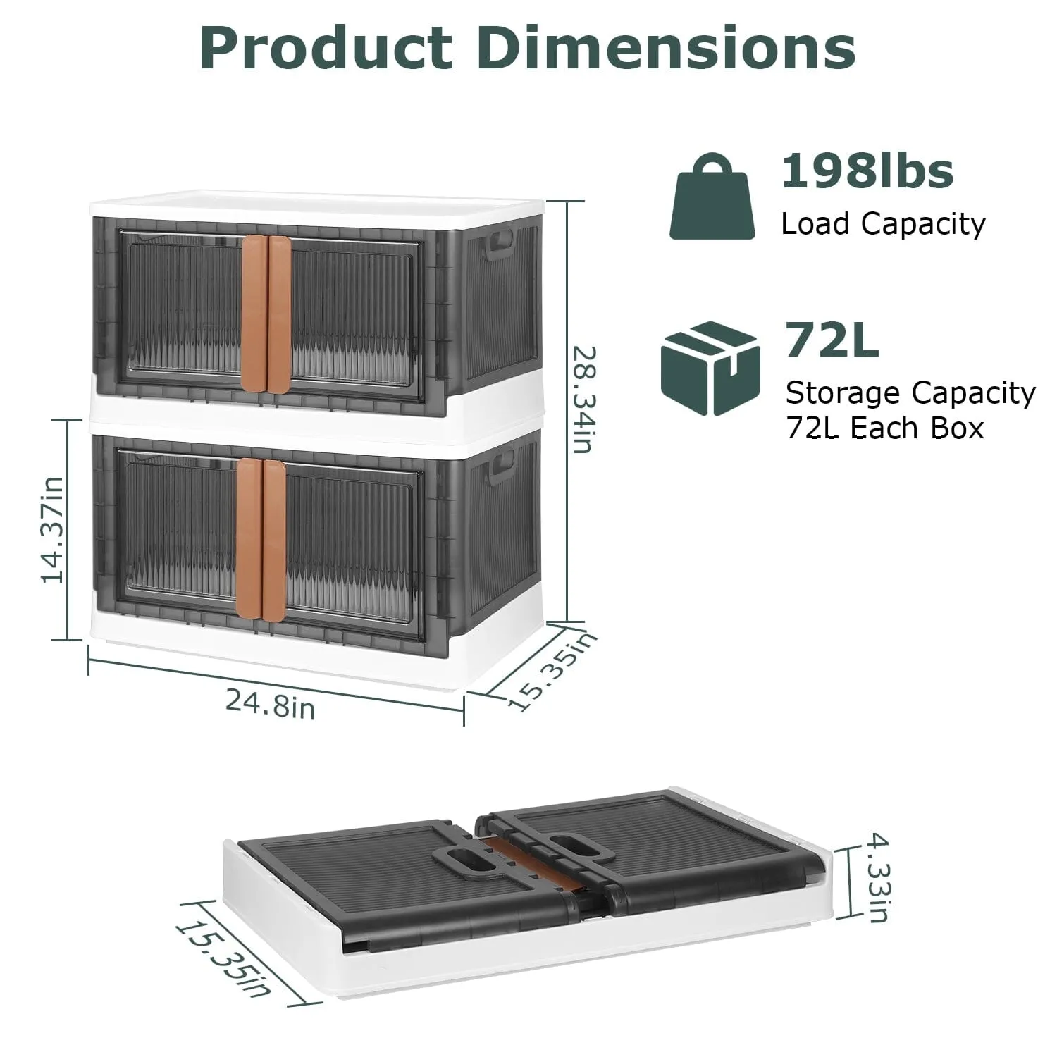 2-Piece: Foldable Stackable Storage Bins with Lid