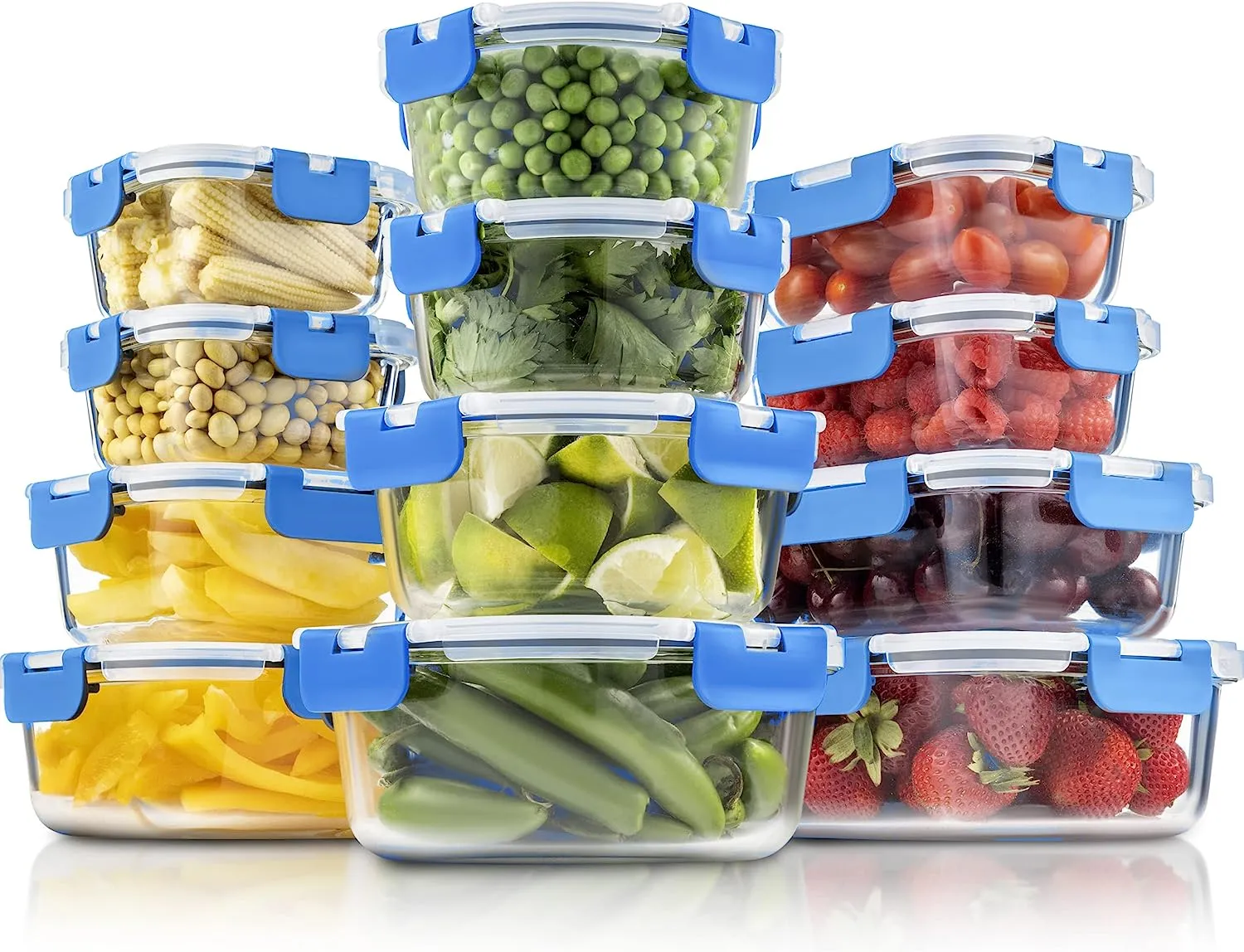 24-Piece Superior Glass Food Storage Container Set - Newly Innovated Hinged BPA-free Locking lids - 100% Leakproof