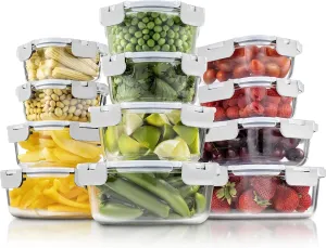 24-Piece Superior Glass Food Storage Container Set - Newly Innovated Hinged BPA-free Locking lids - 100% Leakproof