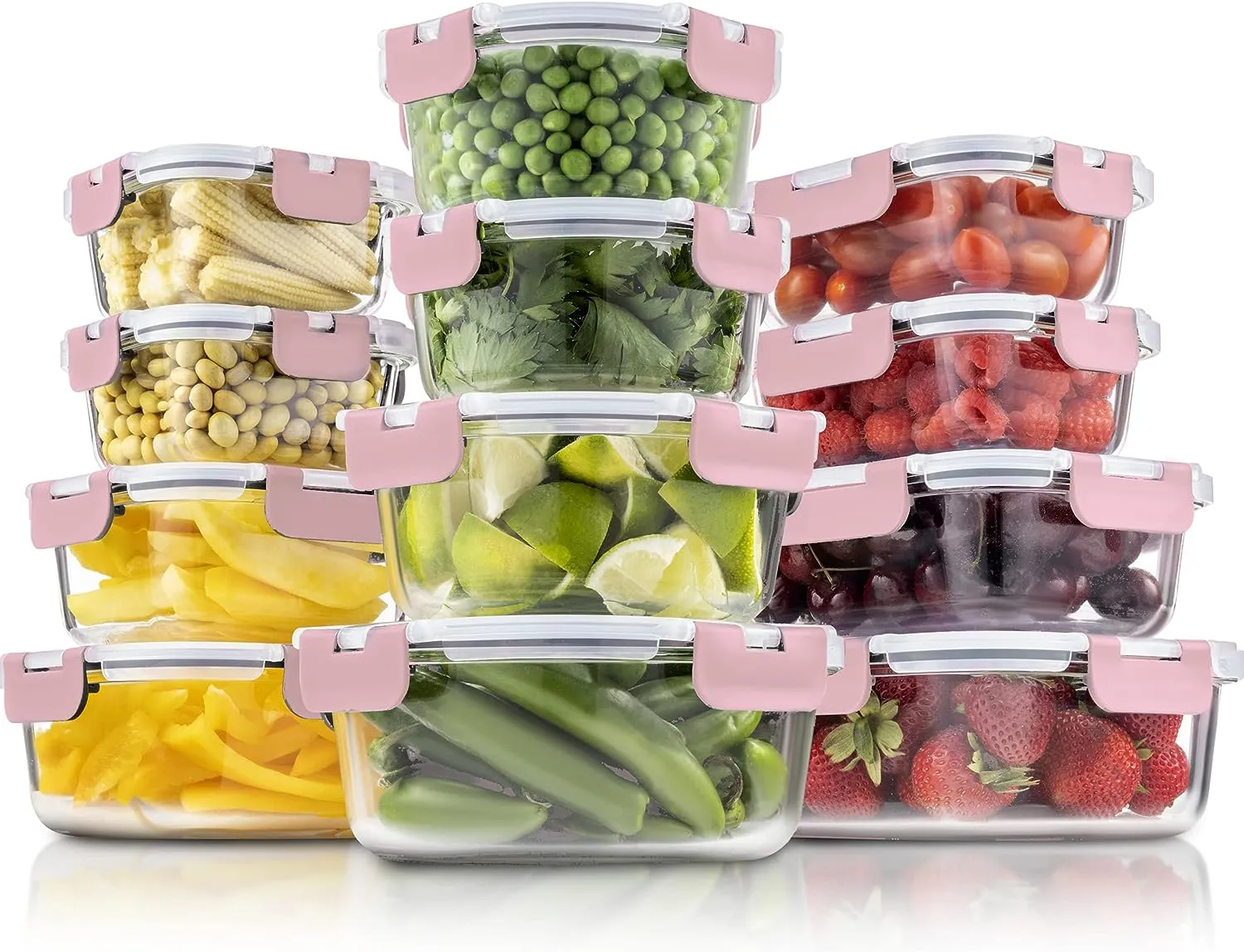 24-Piece Superior Glass Food Storage Container Set - Newly Innovated Hinged BPA-free Locking lids - 100% Leakproof