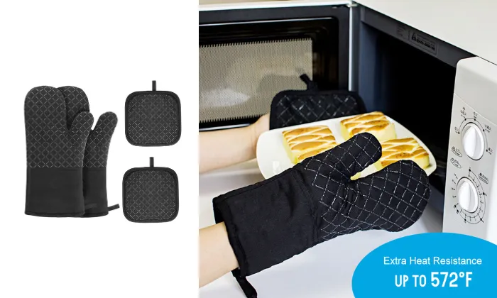 4 Piece Set Heat Resistant Oven Gloves