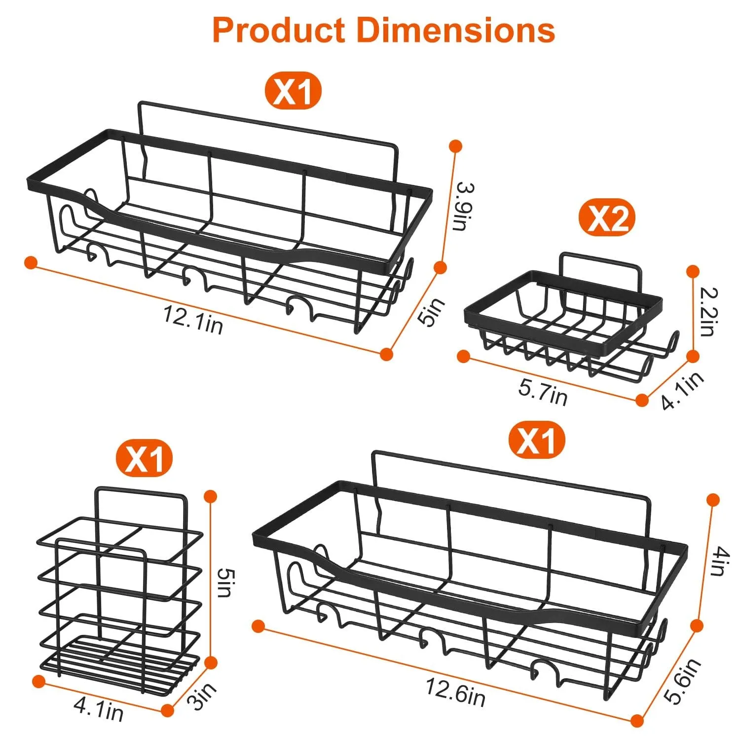 5-Pack: Shower Caddy Shelves with 18 Inbuilt Hooks