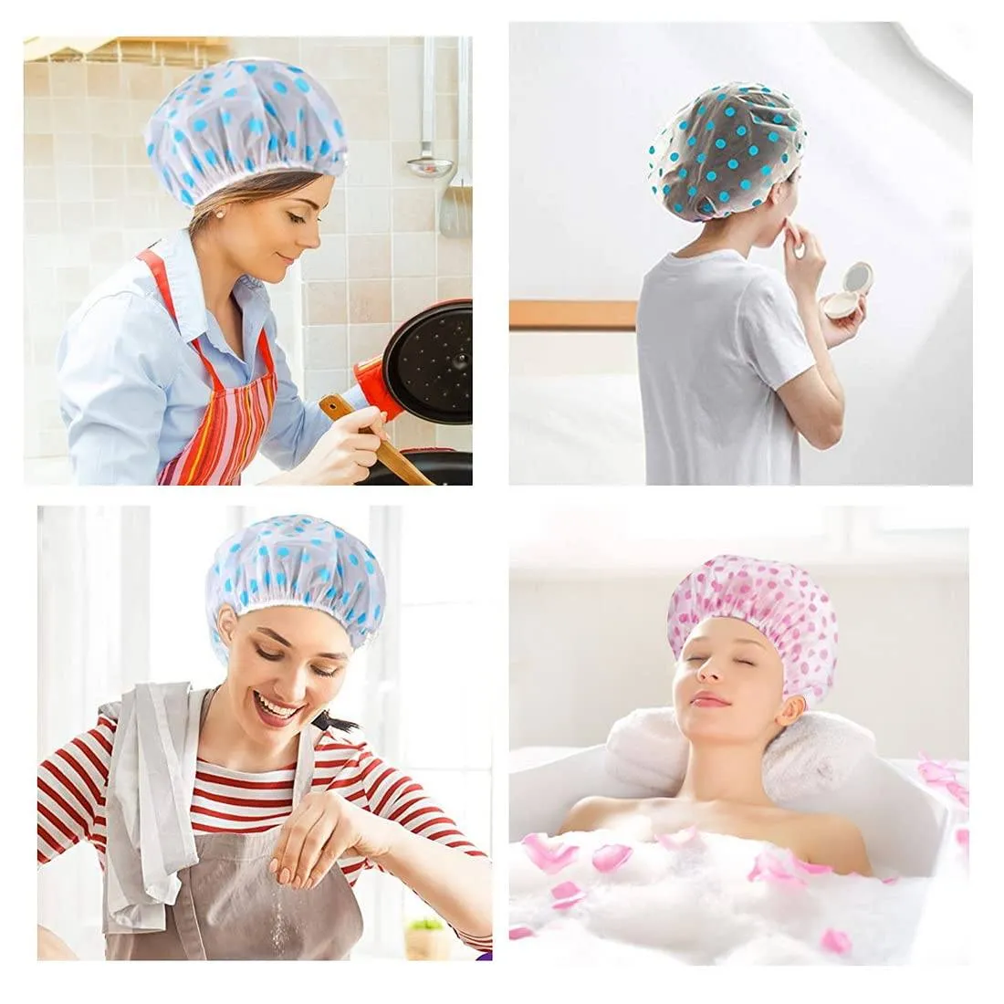 6-Pack: Reusable Shower Caps Elastic Band Bath Hair Hat