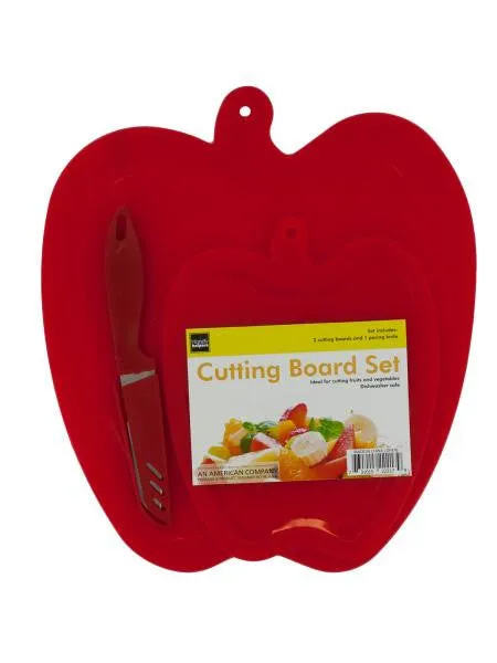 Apple Shape Cutting Boards &amp; Knife Set (Available in a pack of 4)