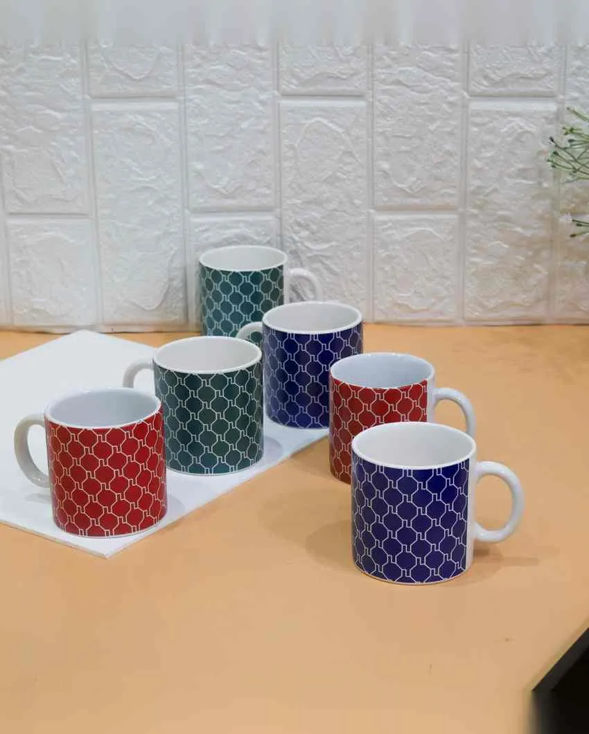 Art Handcrafted Ceramic Coffee & Tea Cups Geometric Design | Set of 6 | 180 ML | 3 x 3 inches