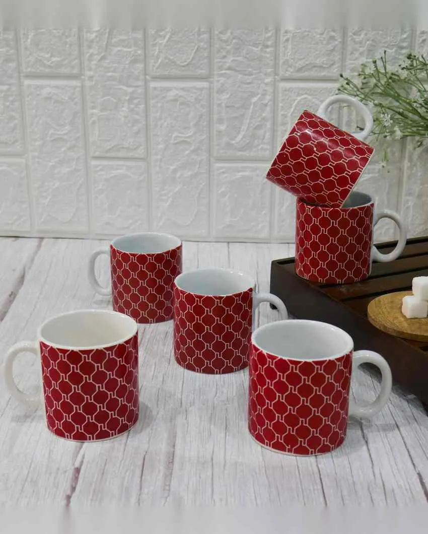 Art Handcrafted Ceramic Coffee & Tea Cups Geometric Design | Set of 6 | 180 ML | 3 x 3 inches