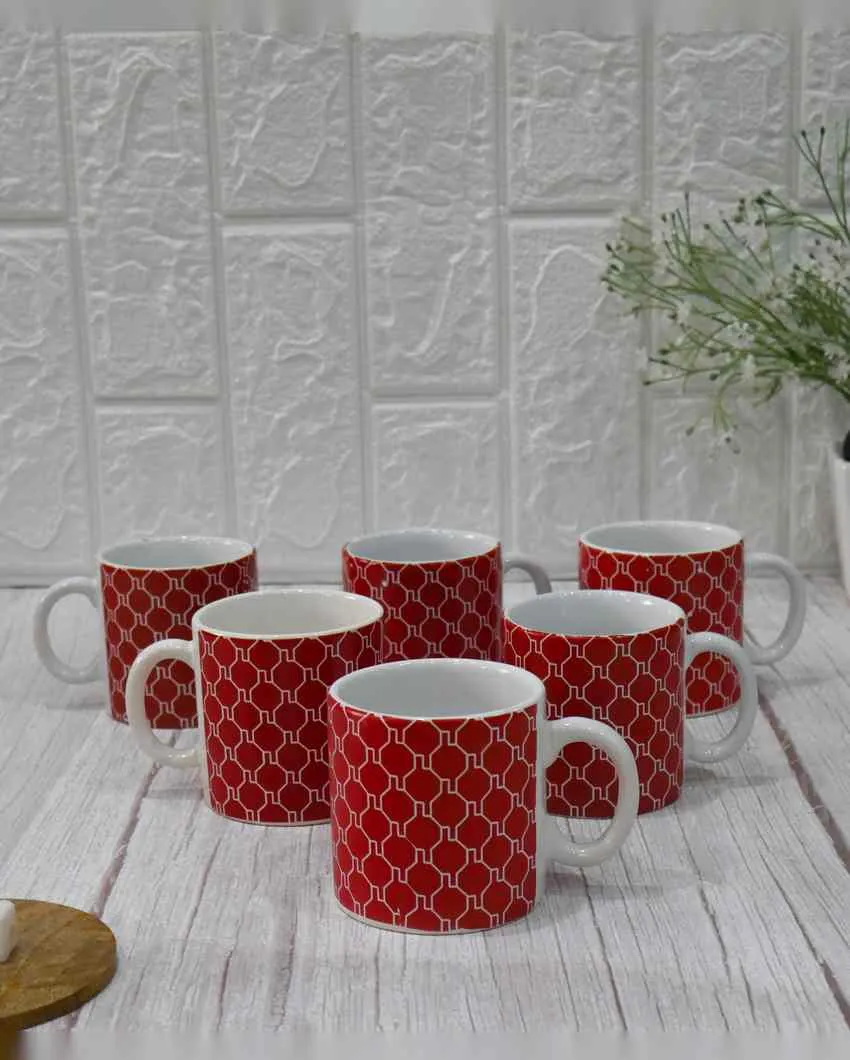 Art Handcrafted Ceramic Coffee & Tea Cups Geometric Design | Set of 6 | 180 ML | 3 x 3 inches