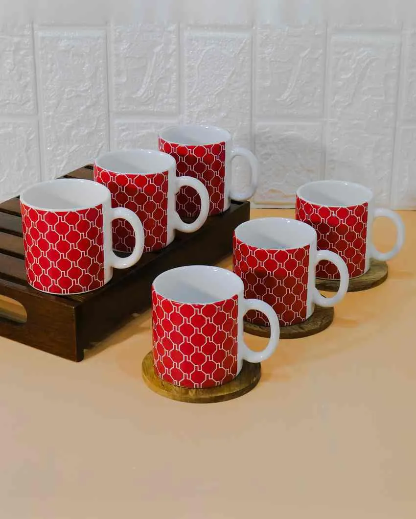 Art Handcrafted Ceramic Coffee & Tea Cups Geometric Design | Set of 6 | 180 ML | 3 x 3 inches