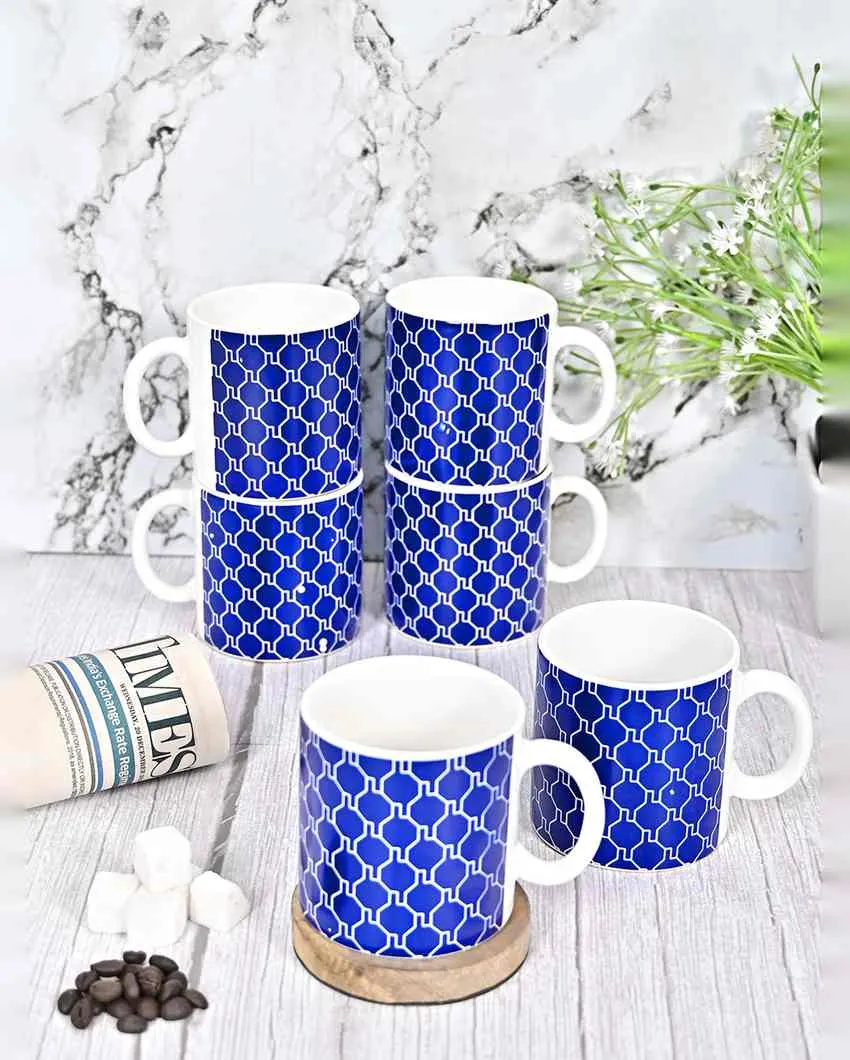 Art Handcrafted Ceramic Coffee & Tea Cups Geometric Design | Set of 6 | 180 ML | 3 x 3 inches