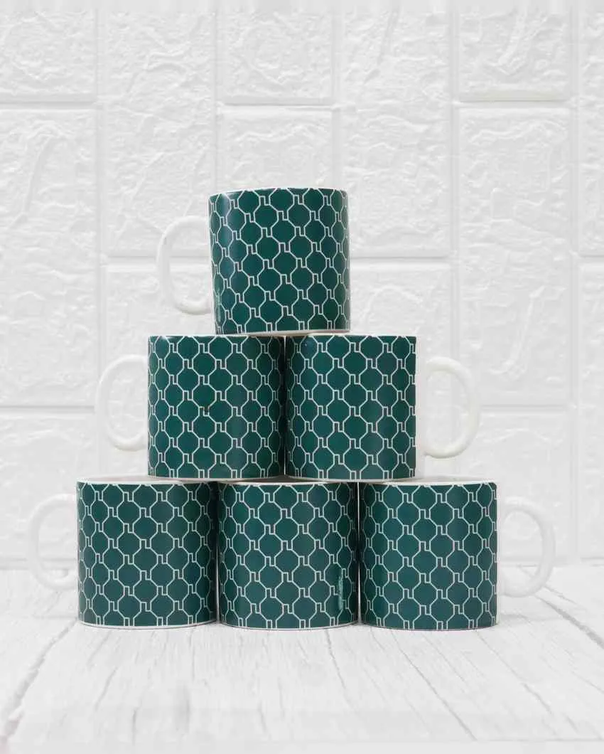 Art Handcrafted Ceramic Coffee & Tea Cups Geometric Design | Set of 6 | 180 ML | 3 x 3 inches