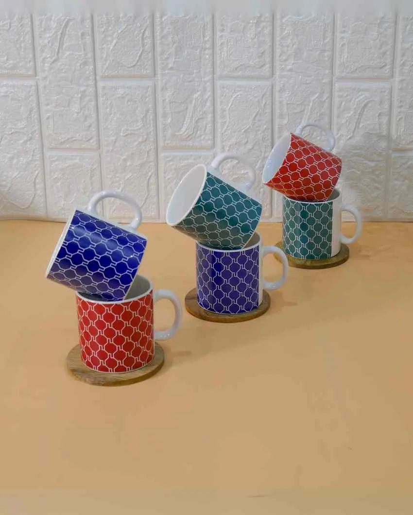 Art Handcrafted Ceramic Coffee & Tea Cups Geometric Design | Set of 6 | 180 ML | 3 x 3 inches