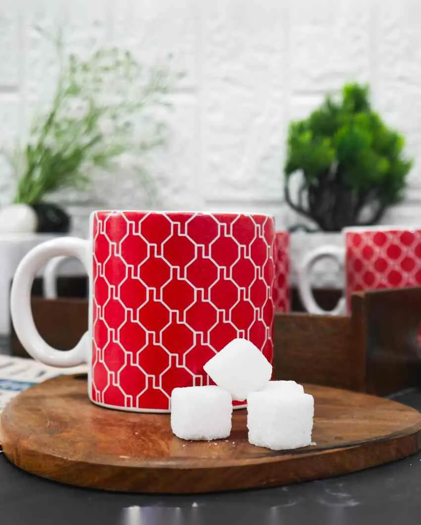 Art Handcrafted Ceramic Coffee & Tea Cups Geometric Design | Set of 6 | 180 ML | 3 x 3 inches