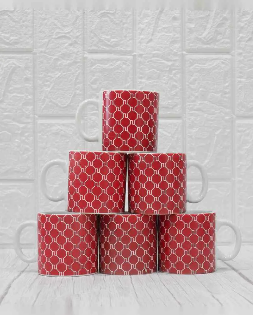 Art Handcrafted Ceramic Coffee & Tea Cups Geometric Design | Set of 6 | 180 ML | 3 x 3 inches