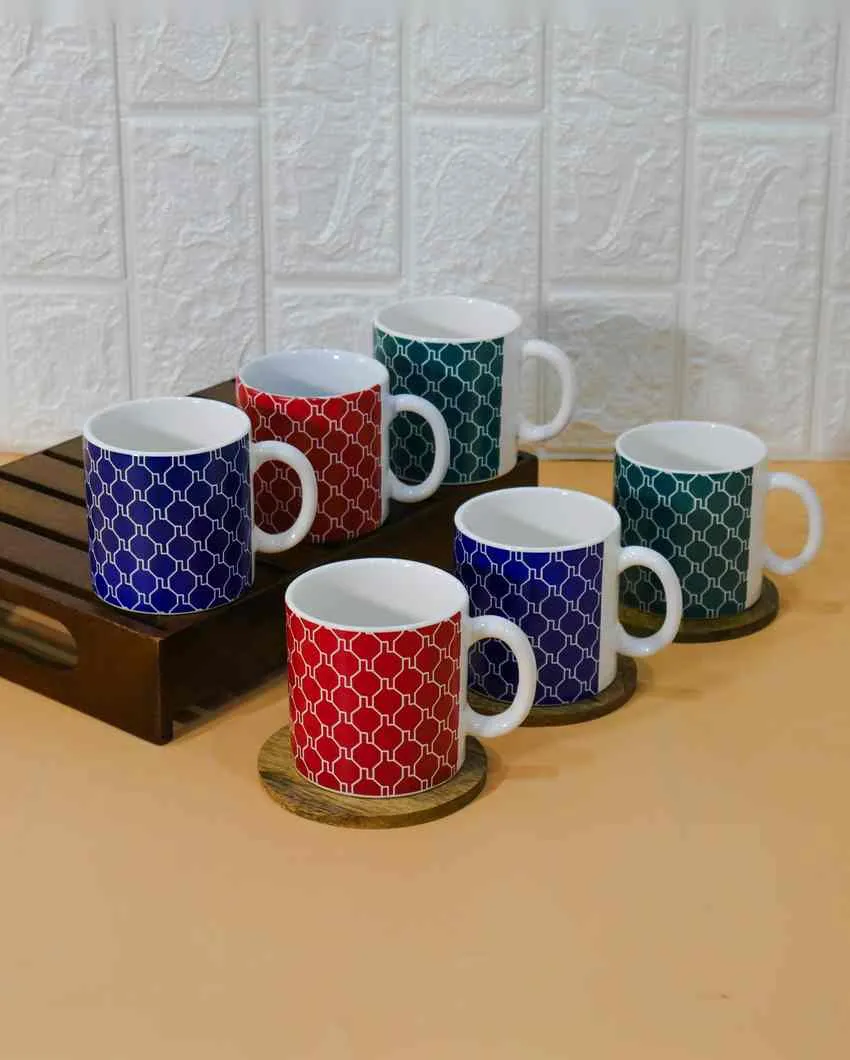 Art Handcrafted Ceramic Coffee & Tea Cups Geometric Design | Set of 6 | 180 ML | 3 x 3 inches