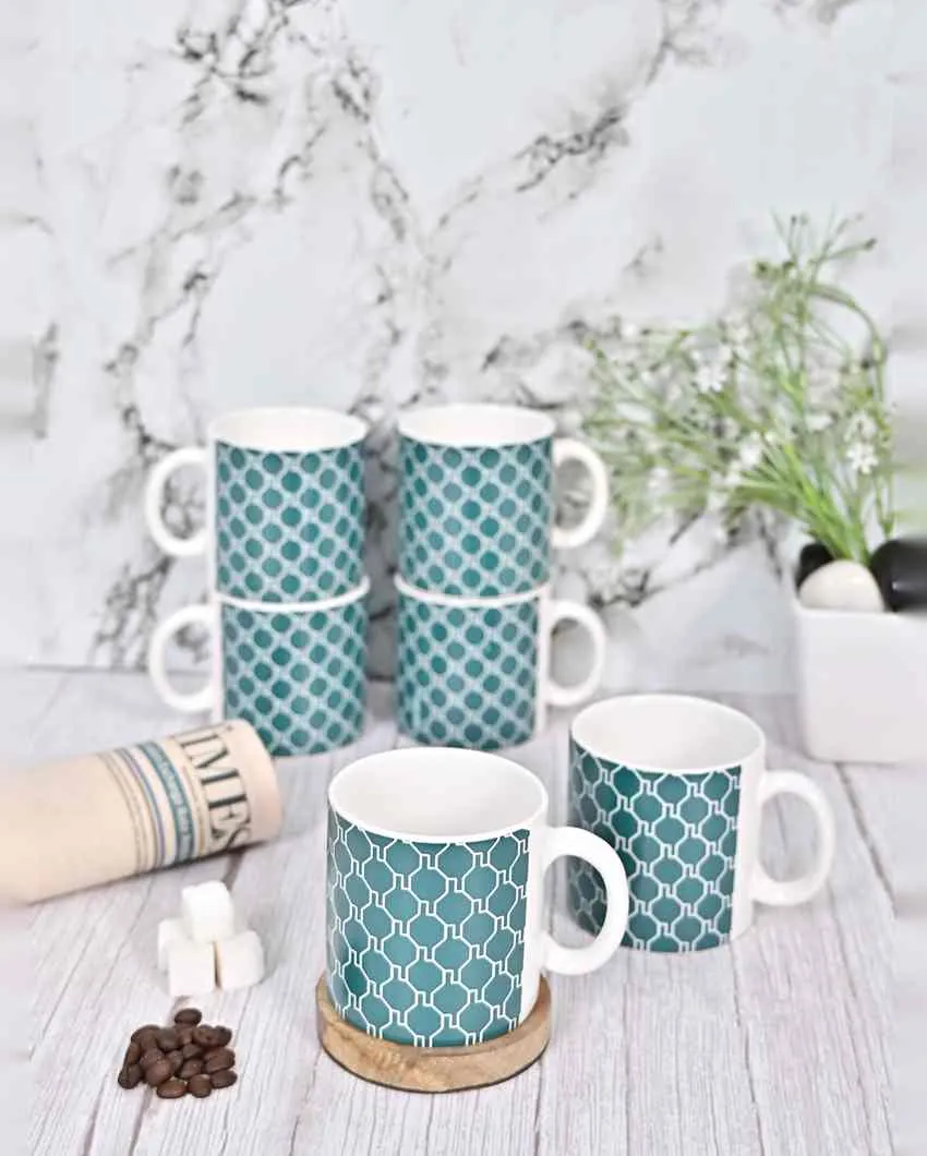 Art Handcrafted Ceramic Coffee & Tea Cups Geometric Design | Set of 6 | 180 ML | 3 x 3 inches