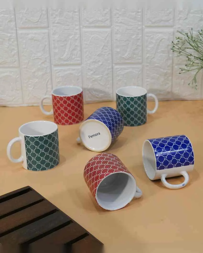 Art Handcrafted Ceramic Coffee & Tea Cups Geometric Design | Set of 6 | 180 ML | 3 x 3 inches