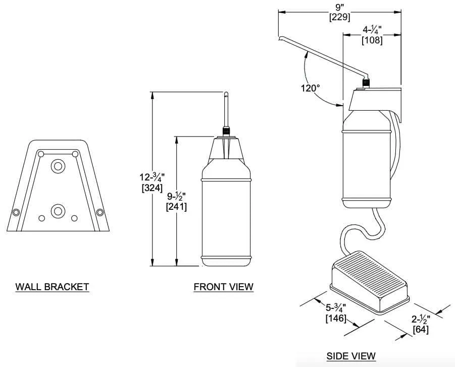 ASI 0349 Commercial Foot Operated Liquid Soap Dispenser, Countertop Mounted, Manual-Push, Plastic - 4" Spout Length