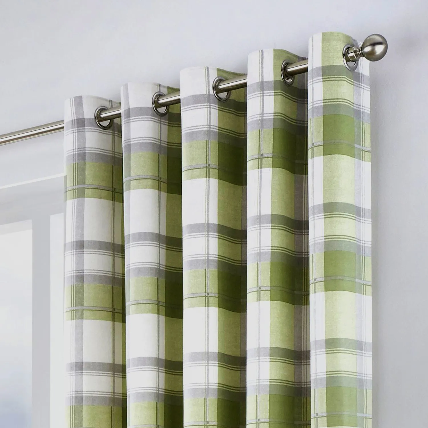 Balmoral Check Green Eyelet Curtains