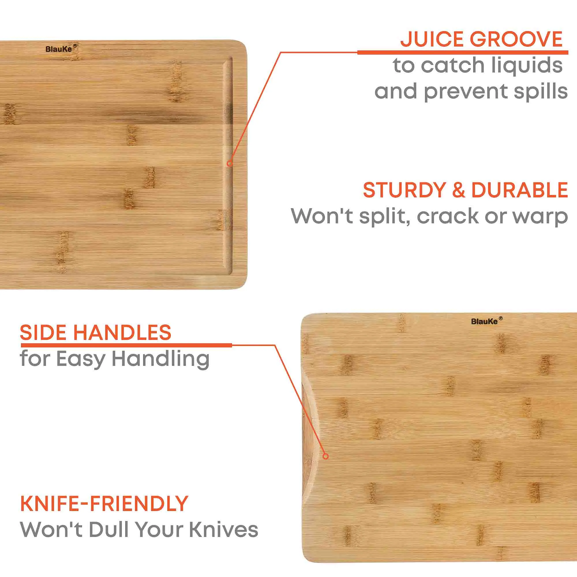 Bamboo Cutting Board for Kitchen 15x10 inch - Wooden Serving Tray