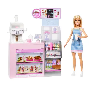 Barbie Coffee Shop Playset With Blonde Barista Doll, Working Coffee Maker & 10  Accessories