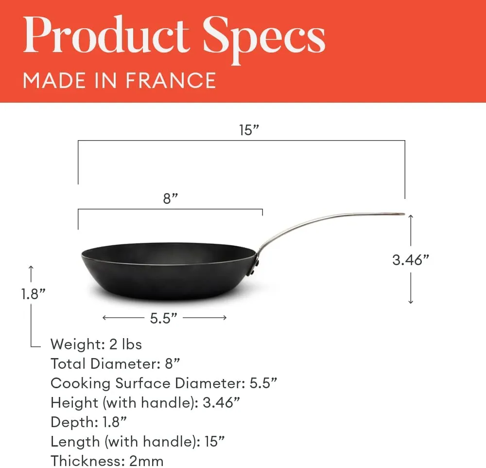 Blue Carbon Steel Frying Pan, Made in France