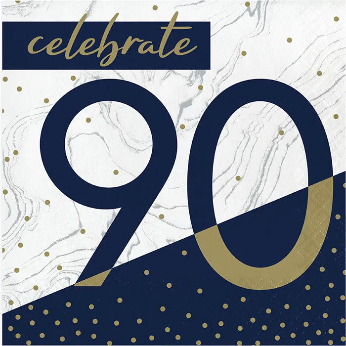 Bulk Navy and Gold 90th Birthday Luncheon Napkins (192 per Case)