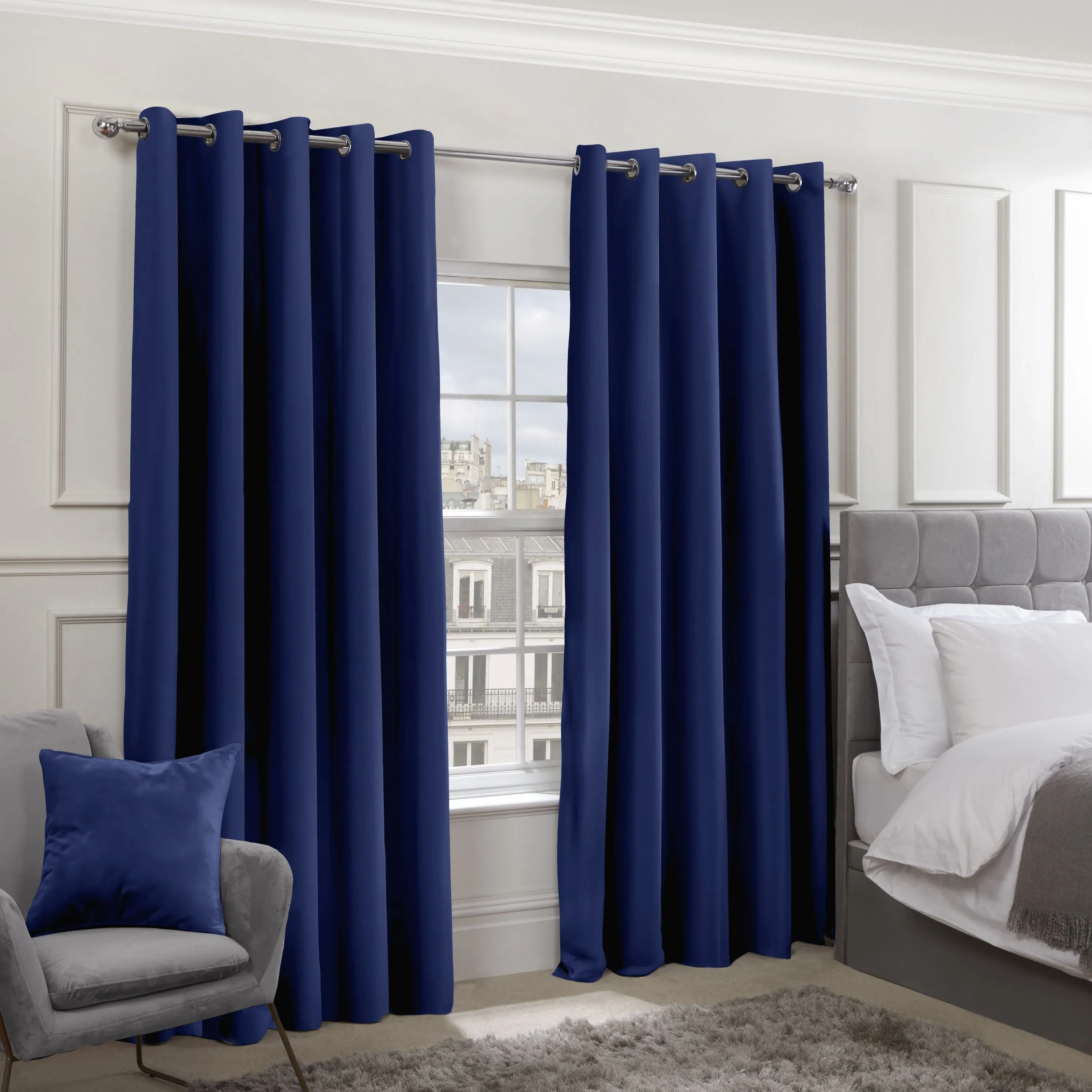 Cali Navy Blue Thermal Blackout Eyelet Curtains