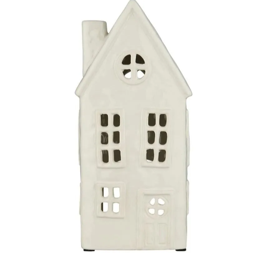 Ceramic House & Church Tealight Holders - Cream