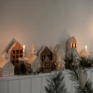 Ceramic House & Church Tealight Holders - Cream