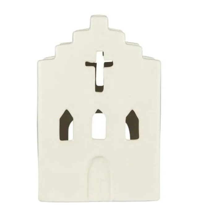 Ceramic House & Church Tealight Holders - Cream