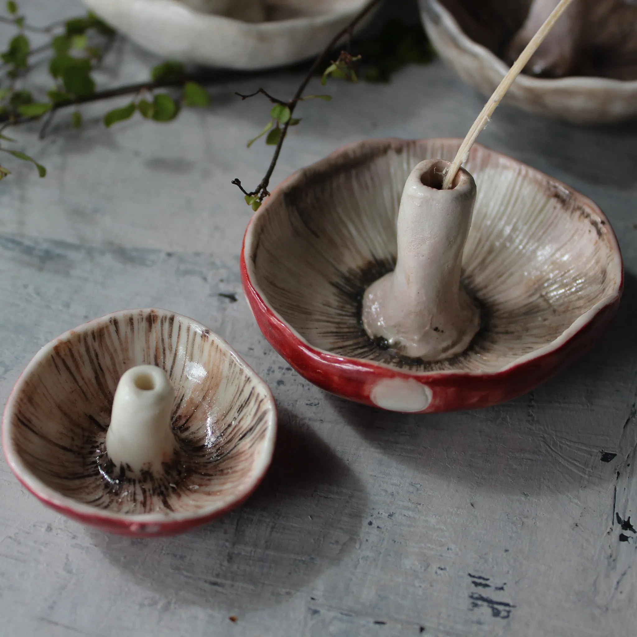 Ceramic Mushroom Specimen Keeper / Incense Holder Dishes