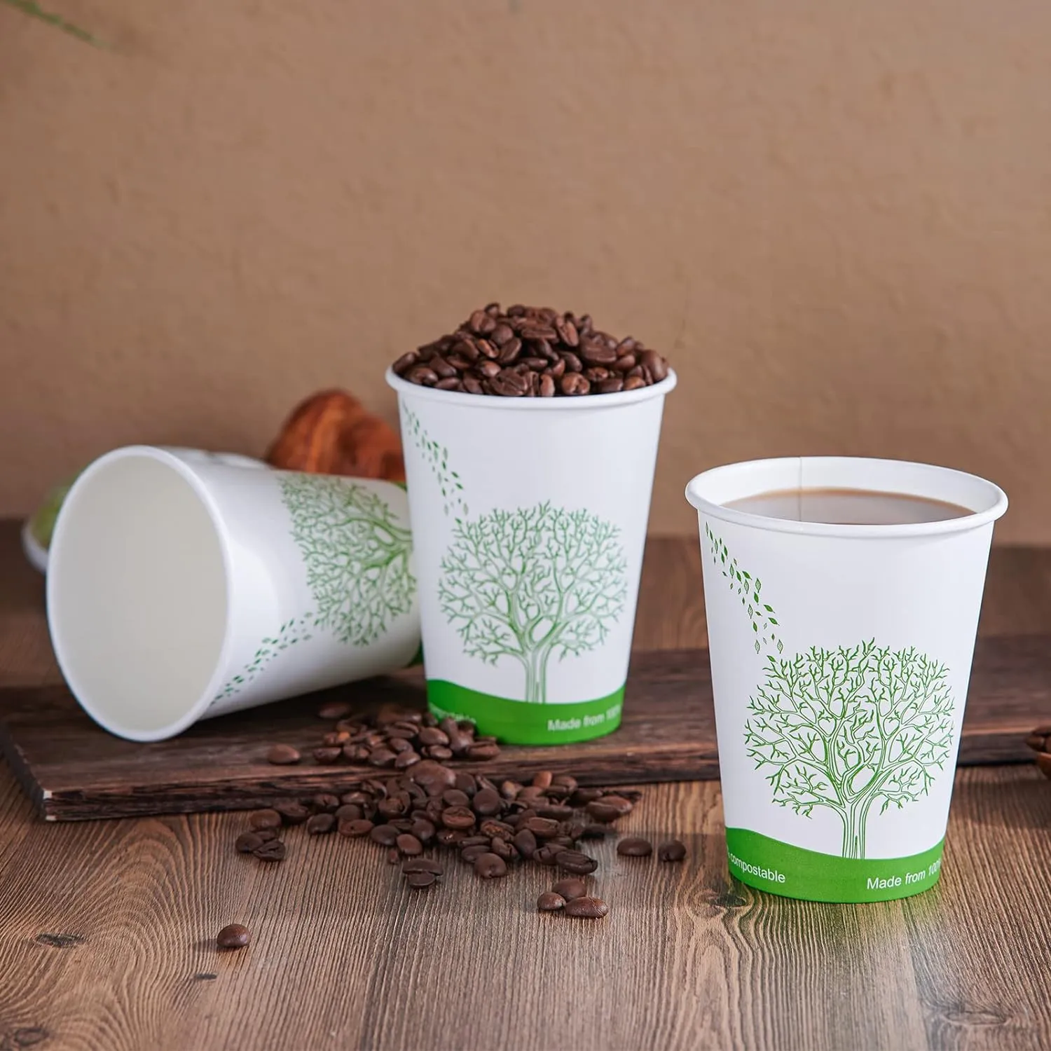 Compostable Paper Cups, Biodegradable Disposable Paper Coffee Cups with PLA Lined, Eco-friendly Hot Drinking Cups