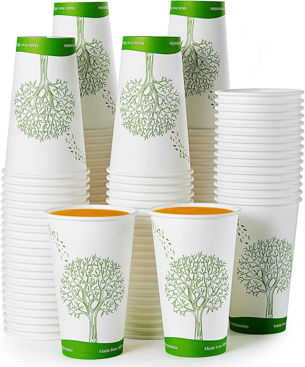 Compostable Paper Cups, Biodegradable Disposable Paper Coffee Cups with PLA Lined, Eco-friendly Hot Drinking Cups