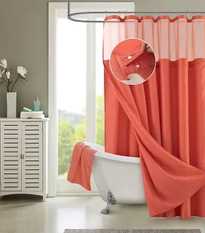 Coral Sheer And Grid Shower Curtain And Liner Set