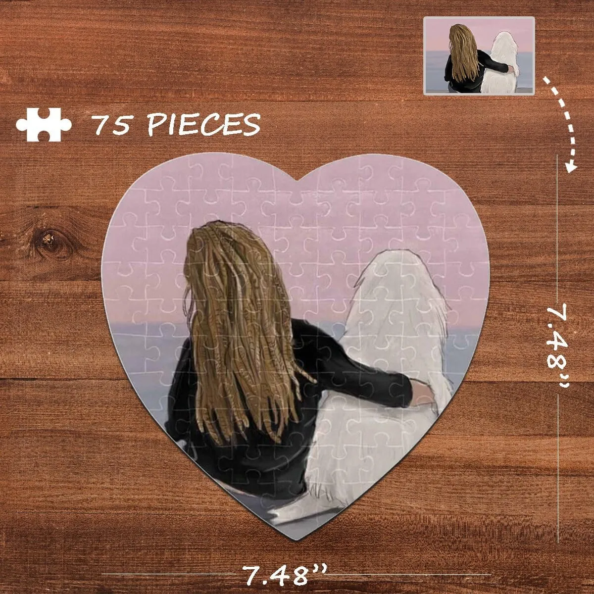 Custom Photo Girl And Dog Heart-Shaped Jigsaw Puzzle Best Indoor Gifts For Lover 75 Pieces