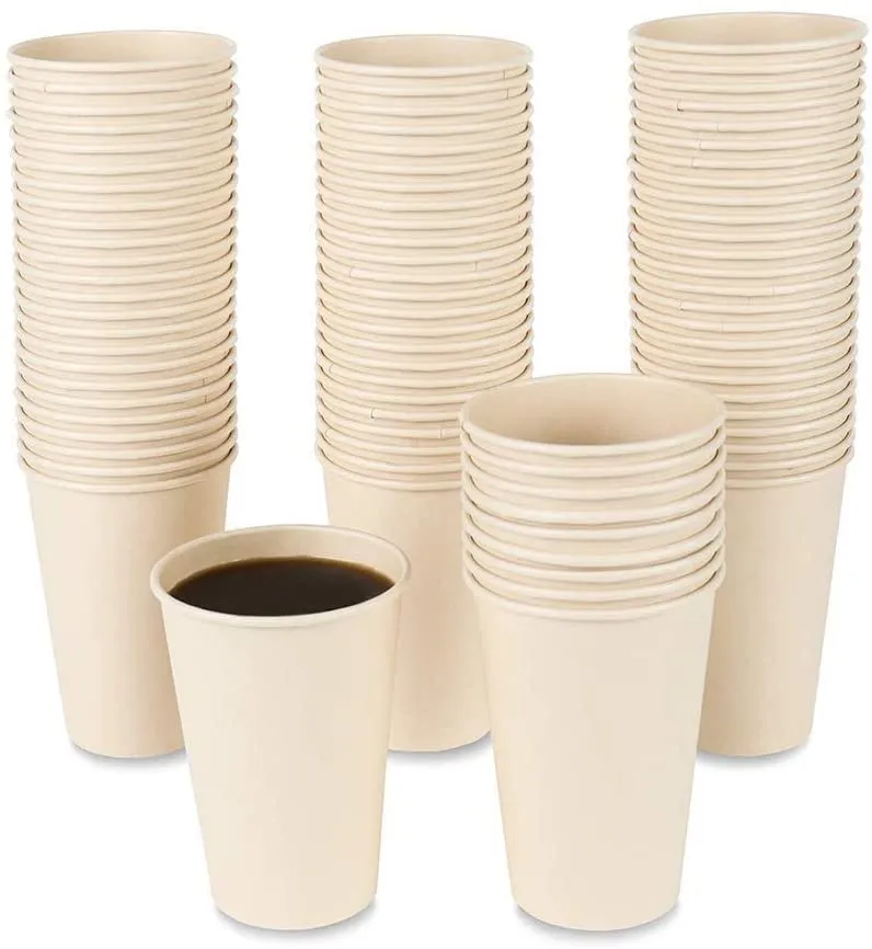 Disposable Coffee Cups, Bamboo Paper Cups, Natural Eco-Friendly Brown Fiber Hot Cups