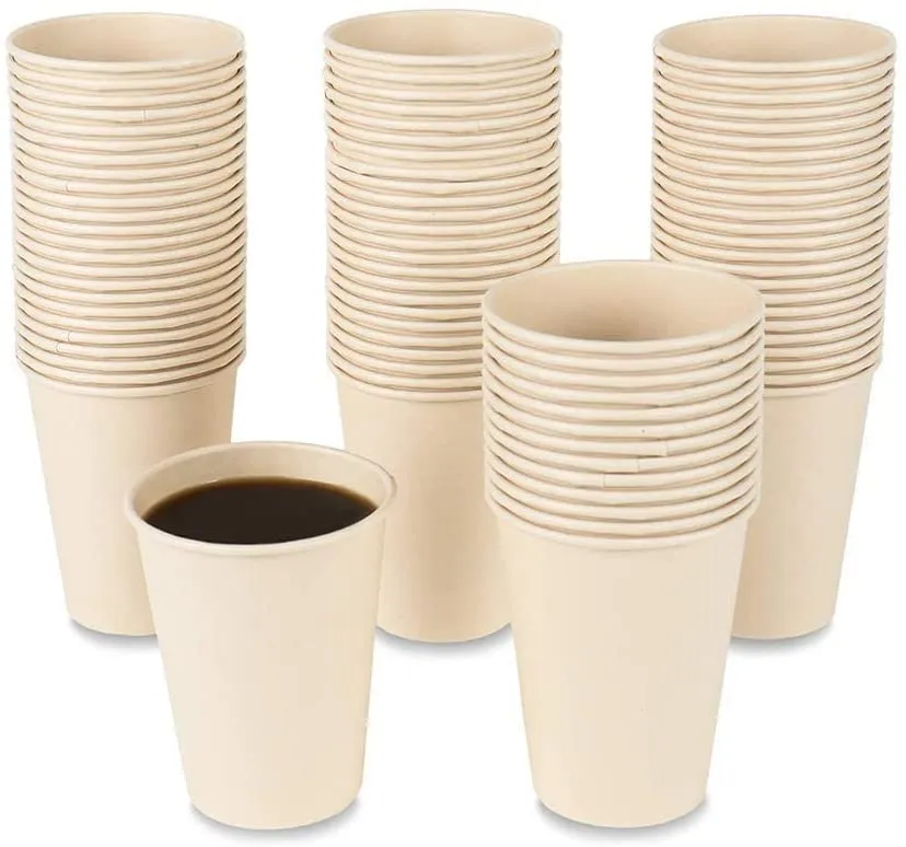 Disposable Coffee Cups, Bamboo Paper Cups, Natural Eco-Friendly Brown Fiber Hot Cups