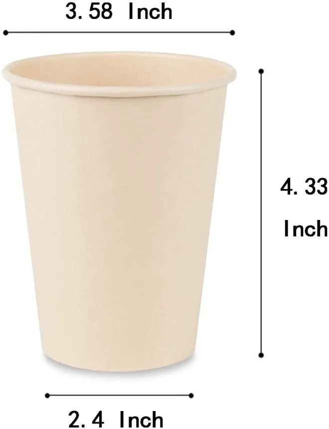 Disposable Coffee Cups, Bamboo Paper Cups, Natural Eco-Friendly Brown Fiber Hot Cups