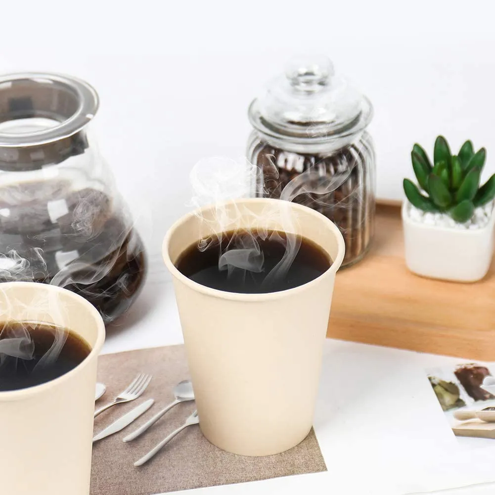 Disposable Coffee Cups, Bamboo Paper Cups, Natural Eco-Friendly Brown Fiber Hot Cups