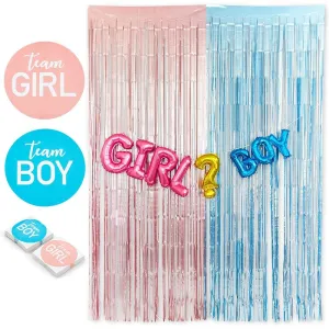 Gender Reveal Party Foil Curtains and Balloons, 80 Stickers (85 Pieces)