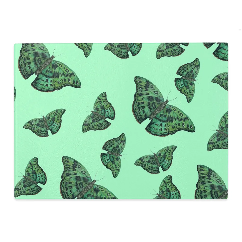 Glass Cutting Board (11x15) African Green Butterfly 1