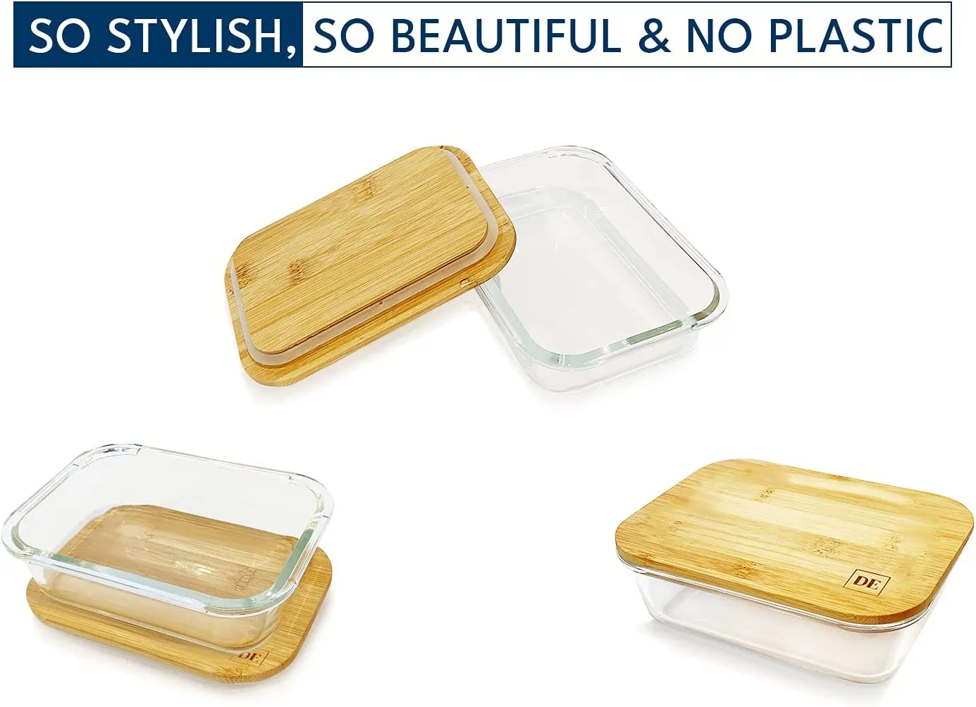 Set of 4 Eco-Friendly Glass Food Storage Containers with Stylish Bamboo Wooden Lids - Perfect for Kitchen Organization and Meal Prep