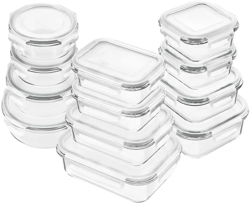 Glass Food Storage Containers with Lids, 24 Pcs Glass Meal Prep Containers, Airtight Glass Bento Boxes, BPA-Free & FDA Approved & Leak Proof