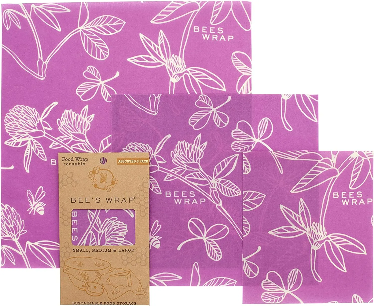 Reusable Beeswax Food Wraps Made in the USA, Eco Friendly Sustainable Organic, Assorted 3 Pack (S, M, L)