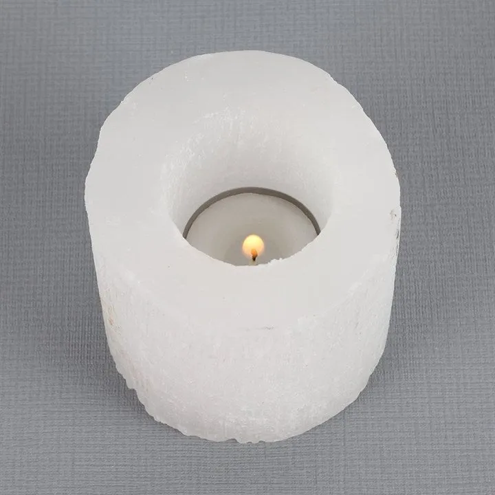 Small Selenite Cylinder Tealight Holder